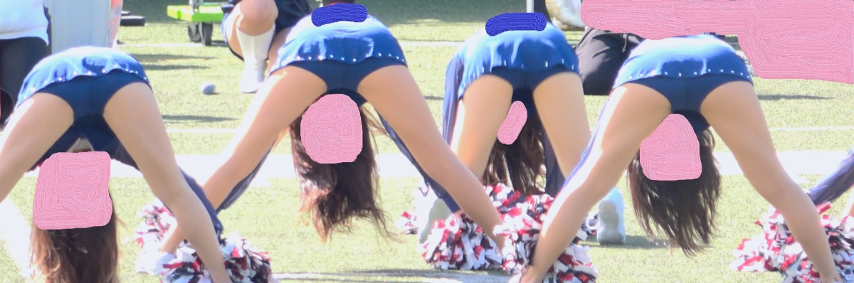 新作【チア】禁断のバックショット! 後ろから青です!