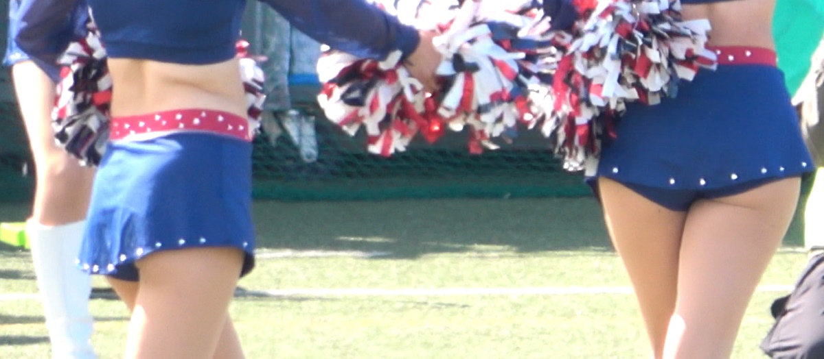 新作【チア】禁断のバックショット! 後ろから青です!