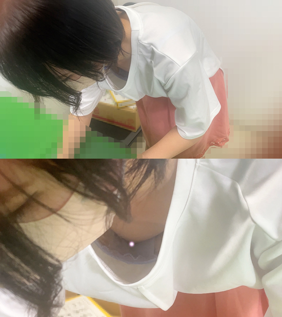 【集荷客胸チラ】女子大生の胸元から美乳が丸見え/ズームしたら乳首まで拝めました【パンチラ/胸チラ】