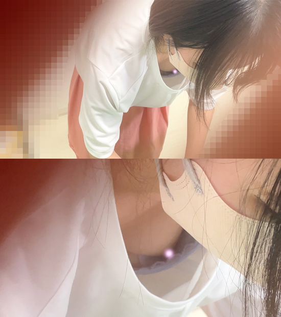 【集荷客胸チラ】女子大生の胸元から美乳が丸見え/ズームしたら乳首まで拝めました【パンチラ/胸チラ】