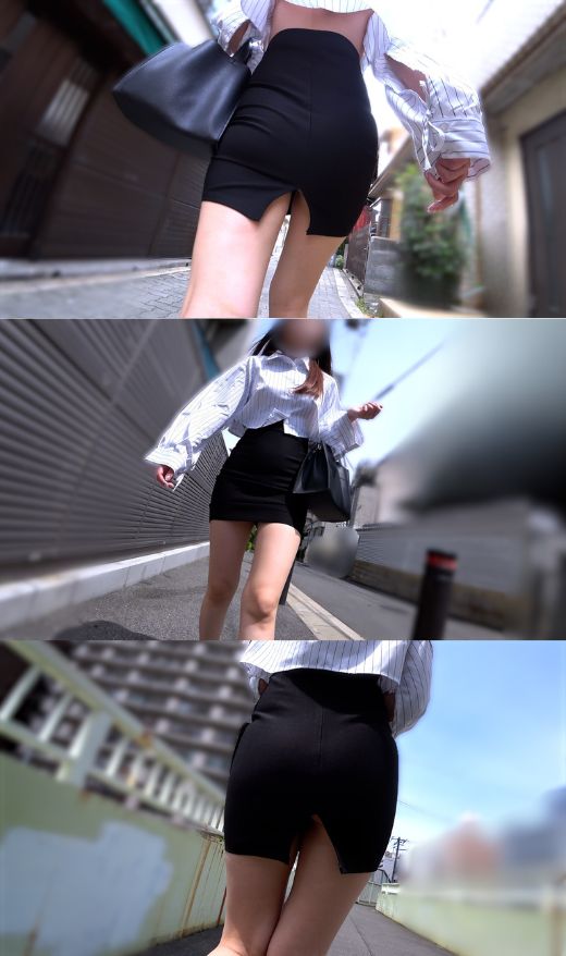 【八頭身美女A】スリット越しの生足美脚とシャツに隠された神秘のノーブラ美乳！