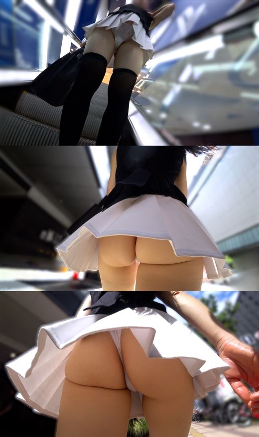 【躍動する肉厚尻】激しい歩行で舞い上がる白プリーツ！ニーハイの絶対領域に隠された至高のTバック