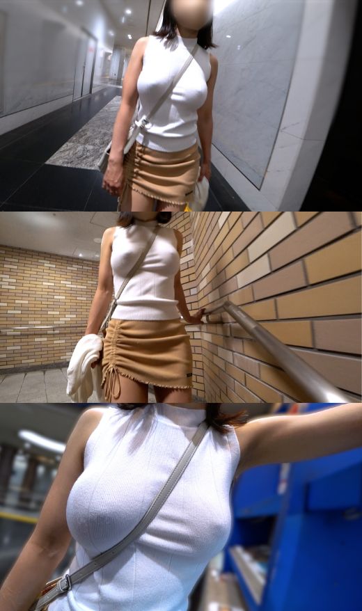 【ノーブラ着衣巨乳】白ニットに浮かぶ胸ポチとパイスラの圧倒的立体感！魅惑の肉厚ヒップ