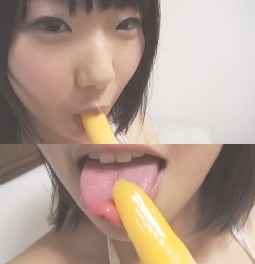 るみちゃんシリーズ⑤　棒アイス舐め　マイクロビキニ（白）　擬似フェラで汁まみれ