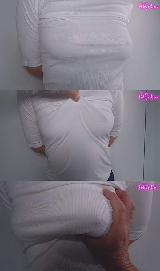 【ノーブラ】美乳JDの着衣乳首濡れ透け、オイル塗ってテカテカ巨乳