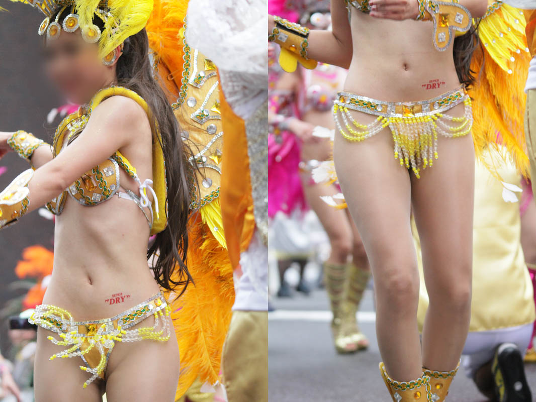 【写真】股間に食い込む極小黄タンガ！浅草に華麗に舞うア●ヒビー〇の美女ダンサー
