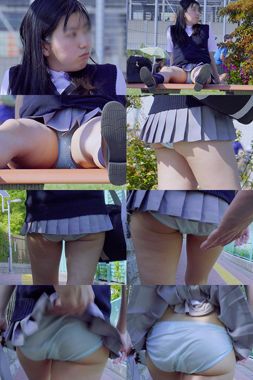 野外盗撮ミニスカ制服少女パンチラ 短すぎる制服スカートからパンツがモロ見え&スカートめくってお尻まる出し!! Part2