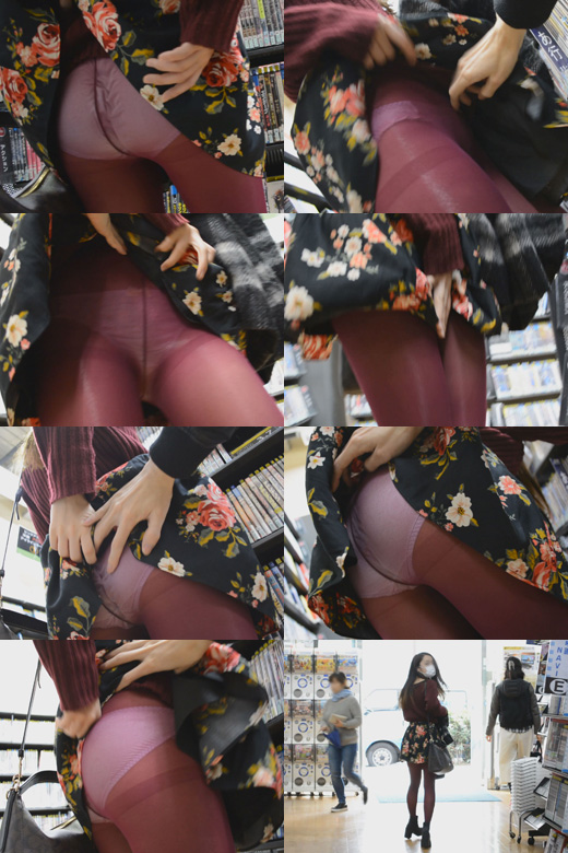 街中美女カラータイツパンチラ ミニスカ美女のタイツ越しパンチラ&スカートめくってお尻まる出し!! Part2