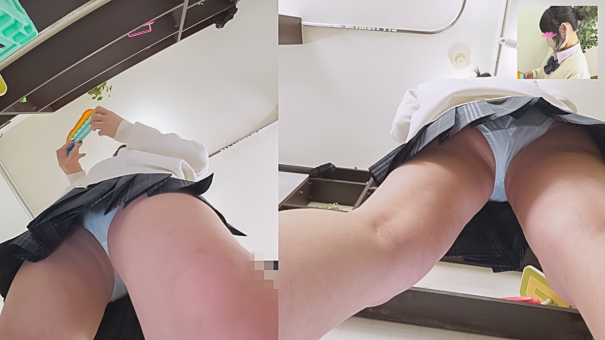 雑貨屋ローアン隠撮 vol.7 おじさんキラー太ももJKを前から後から2カメ同時逆さ撮り+しゃがみ・スマホ差込みP2日分