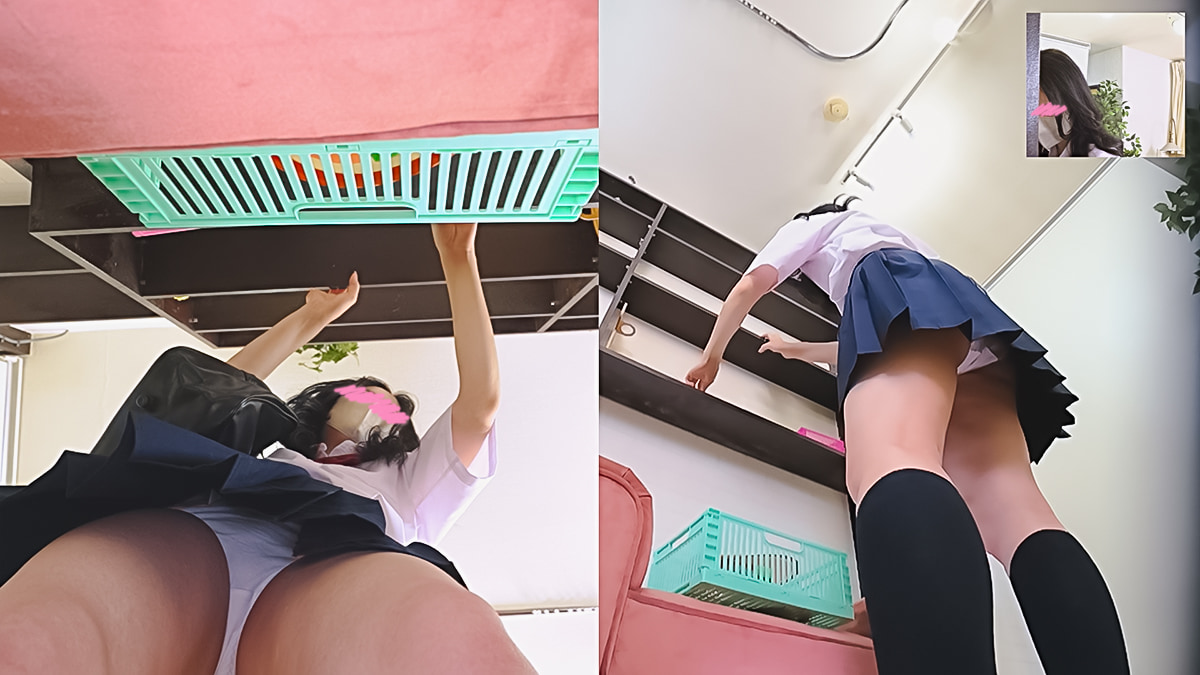 雑貨屋ローアン隠撮 vol.9 色白清楚系美脚JKを前から後から2カメ同時逆さ撮り+しゃがみP2日分