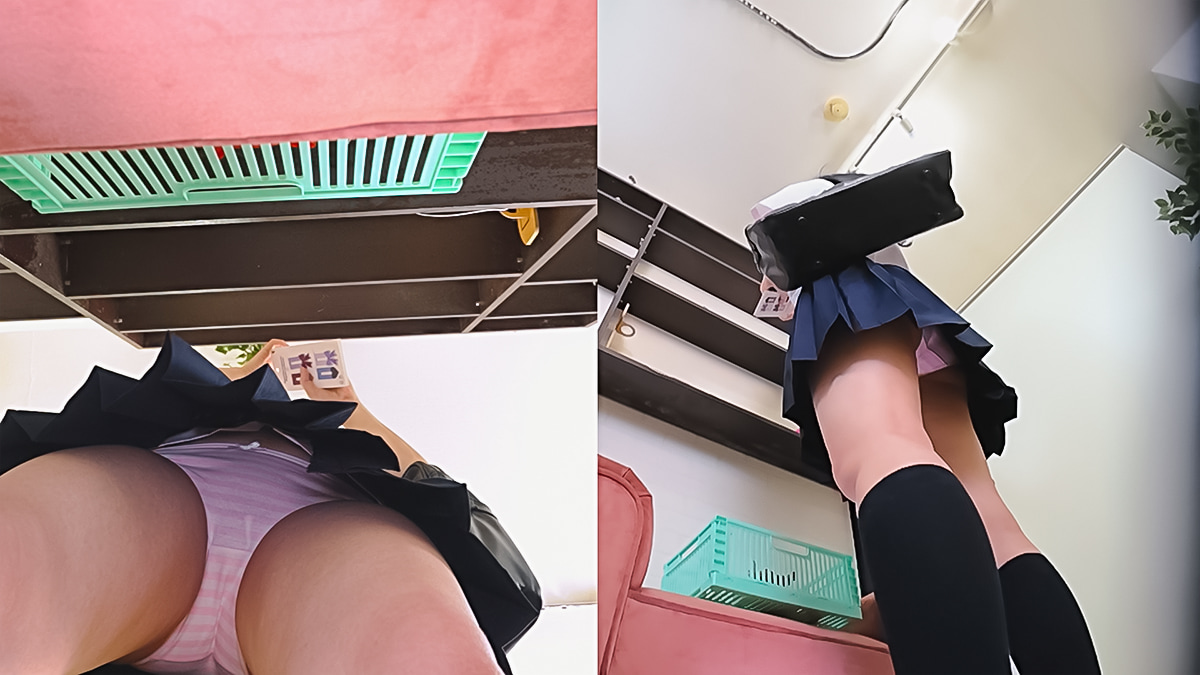 雑貨屋ローアン隠撮 vol.9 色白清楚系美脚JKを前から後から2カメ同時逆さ撮り+しゃがみP2日分