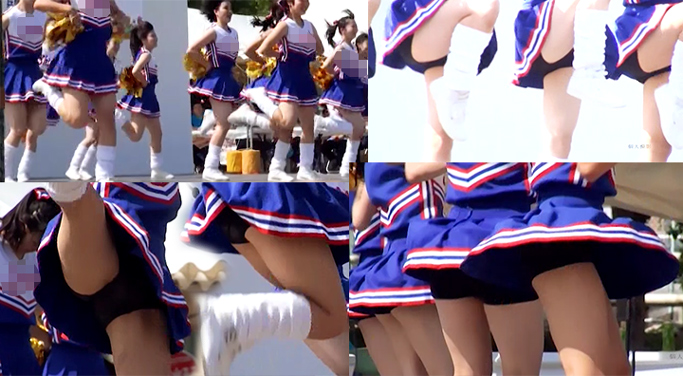 可愛い女子校生チアー。バックハンドでクロスして…