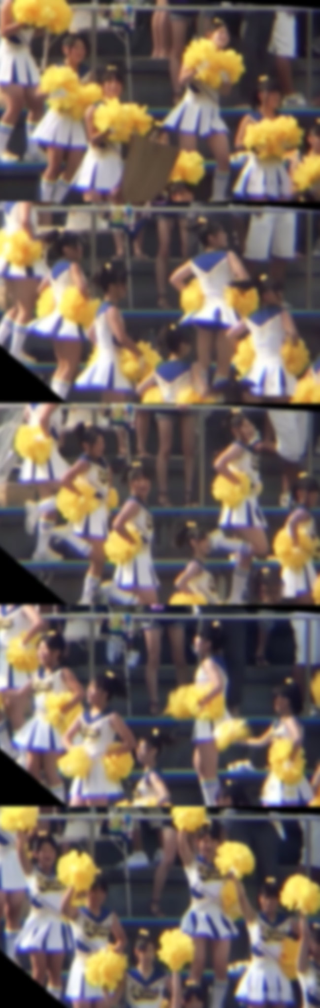 野球の応援スタナンド可愛い女子高生チア４チーム望遠撮り