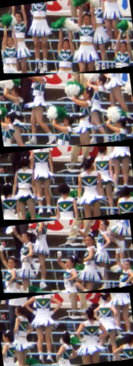 純真な感じです。野球の応援スタナンド可愛い女子高生チア３チーム望遠撮り