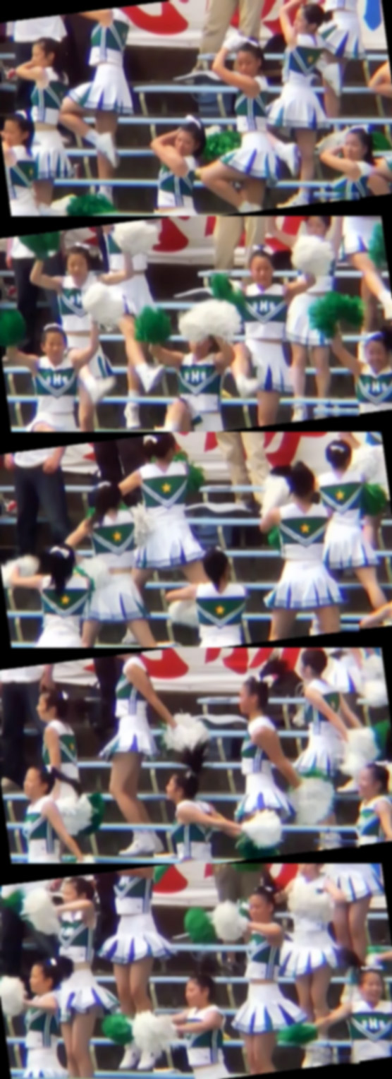 純真な感じです。野球の応援スタナンド可愛い女子高生チア３チーム望遠撮り