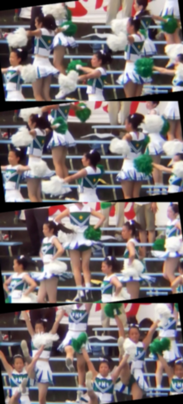 純真な感じです。野球の応援スタナンド可愛い女子高生チア３チーム望遠撮り