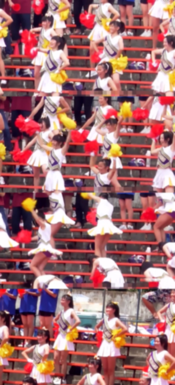 純真な感じです。野球の応援スタナンド可愛い女子高生チア３チーム望遠撮り