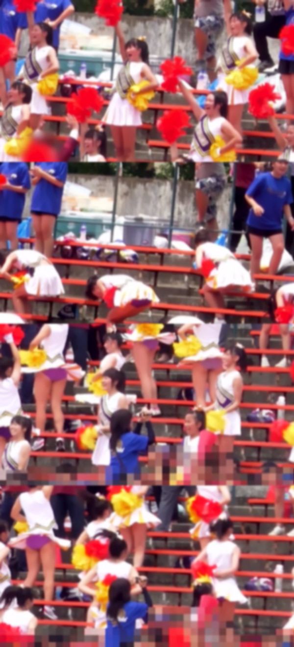 純真な感じです。野球の応援スタナンド可愛い女子高生チア３チーム望遠撮り