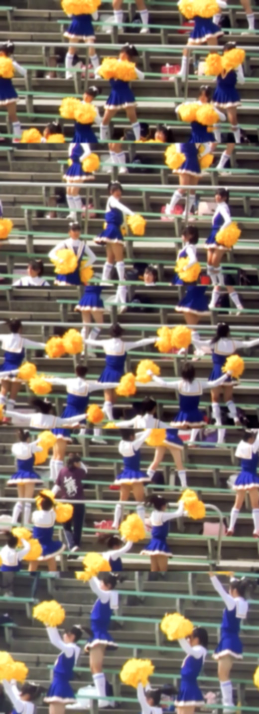 純真な感じです。野球の応援スタナンド可愛い女子高生チア３チーム望遠撮り