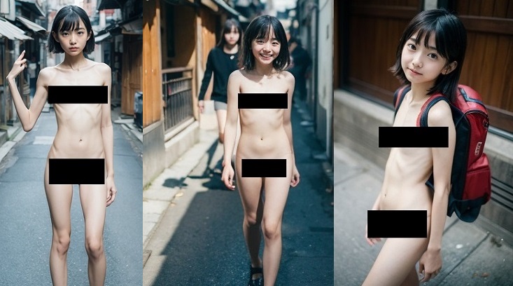学生風の制服少女が全裸で通学する画像集