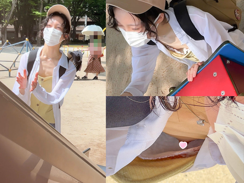 胸チラ動画09　近所の公園で再会した美人若ママのB地区チラ