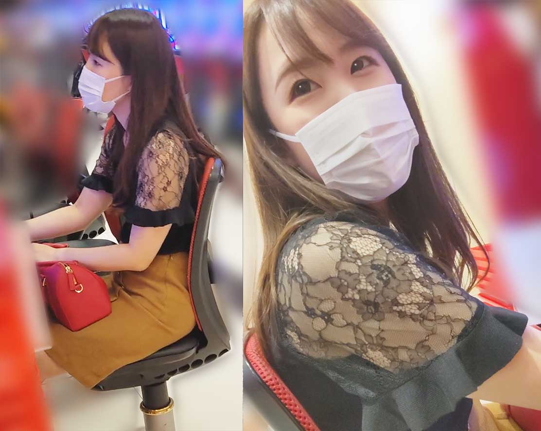 【パチ負け女】新宿区T店／牙コーナー常連のタイトスカート美脚OL★バック中にゴムはずし成功【交渉ハメ】
