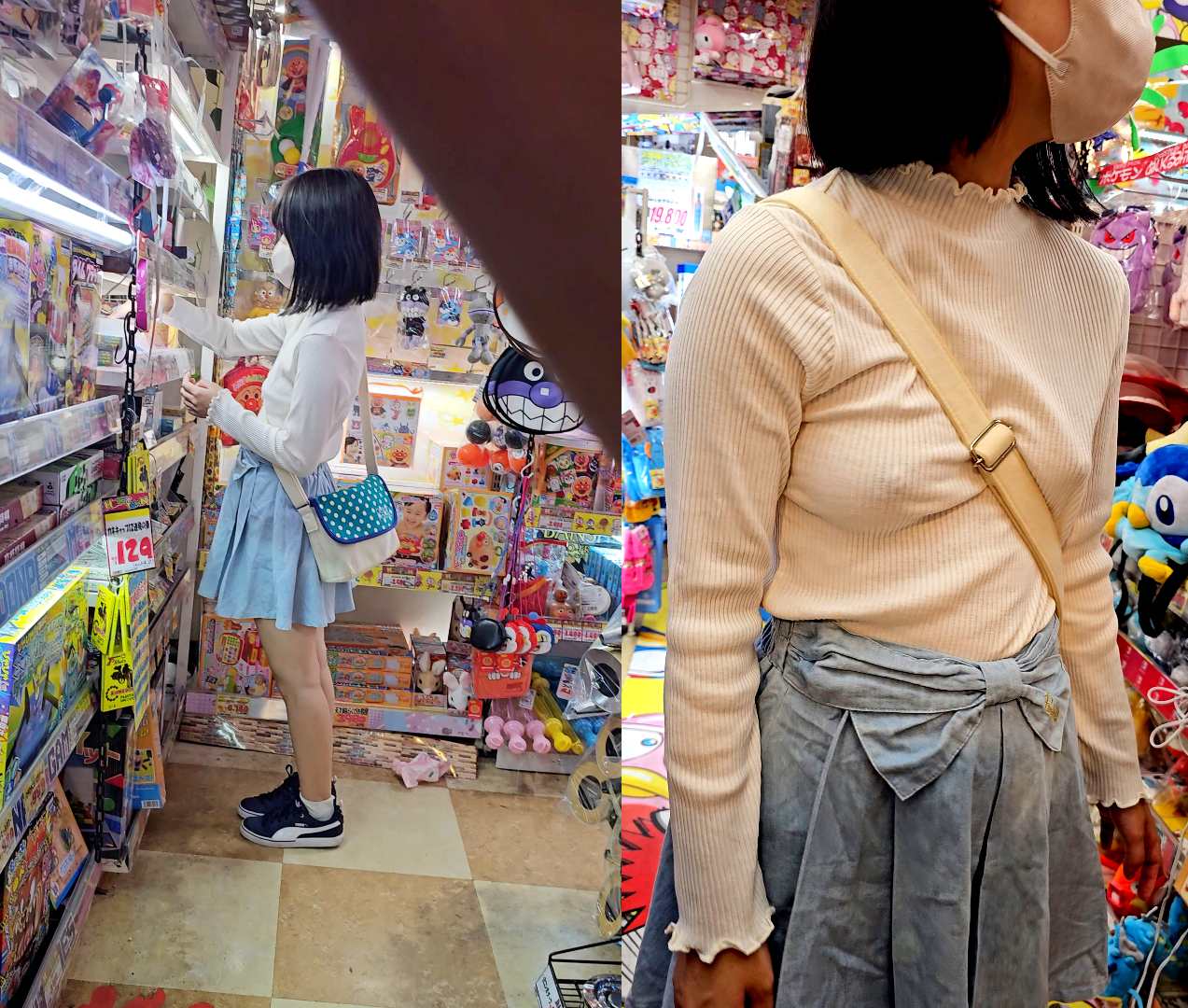 お母さんと一緒にお買い物に来ていた乳首ツンツンだった女の子