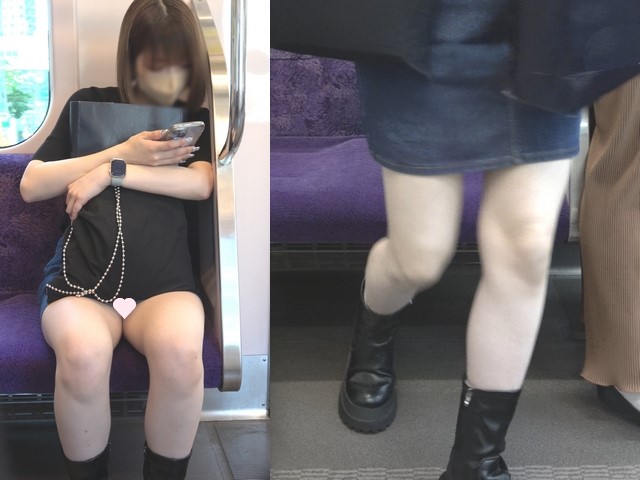 【8月12日まで顔モザなし】前に座った瞬間カバンで隠されますがしっかり見えてます、デニムミニはやっぱり最高[4K動画][顔出し]