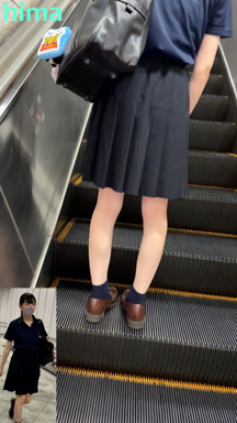 紺ポロシャツの制服J●娘をエスカで撮ってたらおっさんに「おい!」って声掛かられた / HIMAつぶし撮影