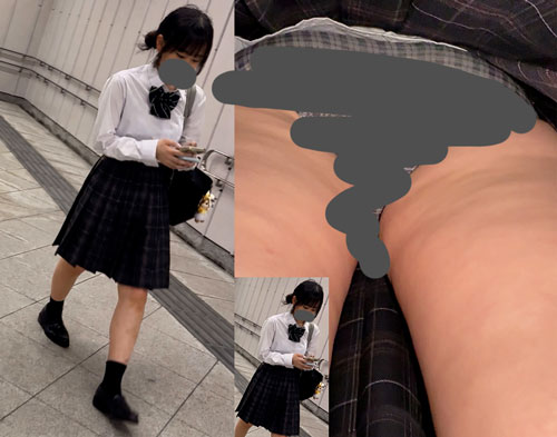 お団子ヘアの可愛いJ系ちゃんの2日間のスカートの中 / HIMAつぶし撮影
