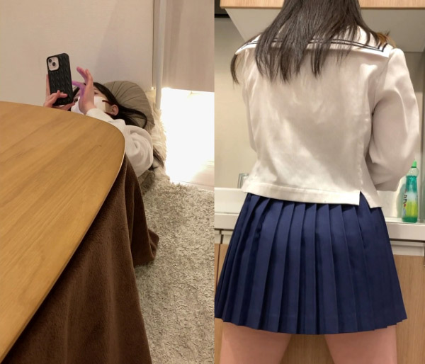 姉の友達 こたつの中 ミニスカ制服と縞パンの衝撃2