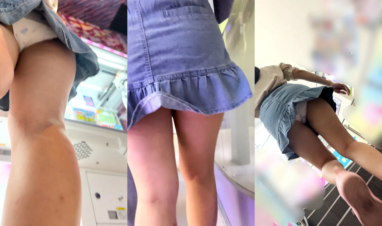 20日まで顔出し!【追跡2 】ゲーセンのデニムスカート女子!クレーンゲームに夢中で無警戒&階段エスカレーターパンチラ【パルピス限
