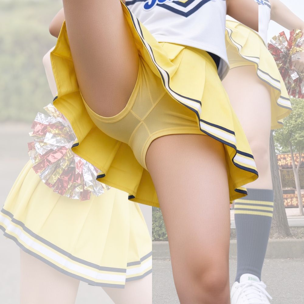 黄色チアの人気チアアイドルの、特別なオフショット