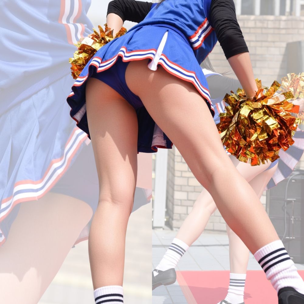 青いチアアイドルのローアングル・ハイキックコレクション